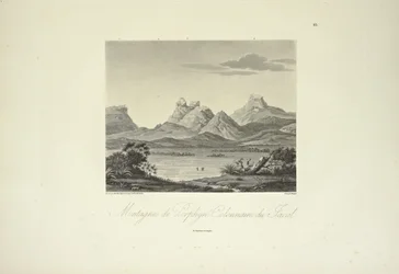 Montagne di porfido colonnare, Jacal, disegnate da Marchais, incise da Bouquet, illustrazione da 