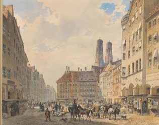 Marienplatz a Monaco di Baviera con la Frauenkirche sullo sfondo
