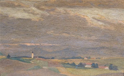 Paesaggio serale con campanile