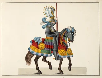 Un cavaliere in viaggio verso un torneo, tavola da 