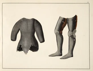 Armatura, tavola da Una storia dello sviluppo e delle usanze della cavalleria, di Dr. Franz Kottenkamp, pubblicato da Carl Hoffmann, 1842