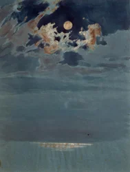 Copertura nuvolosa rotta con la luna piena