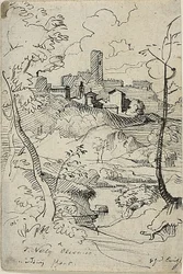 Città italiana con fiume (recto); veduta di una città (verso)