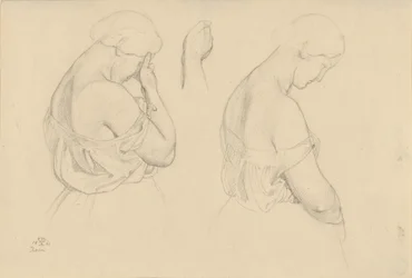 Due figure femminili a mezzo busto e uno studio di una mano