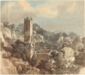 Rovine di una Torre Fortificata tra Colline Boscose