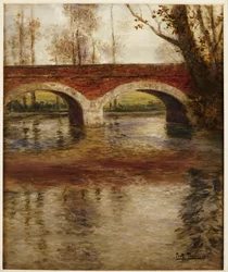 Paesaggio fluviale con un ponte