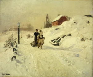 Slitta trainata da cavalli in un paesaggio invernale