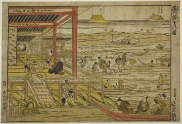 Raccolta di molluschi a bassa marea a Shinagawa (Shinagawa shiohigari no zu)