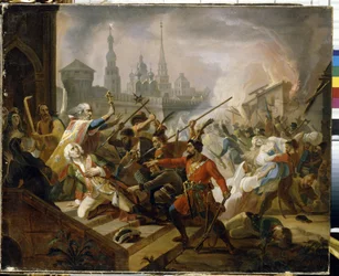 Guerra dei contadini russi del 1773-1775: la battaglia di Kazan nel luglio 1774, scena della rivolta di Emelian Ivanovitch Pougatchev