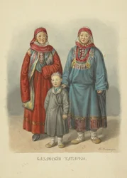 Donne tartare di Kazan, illustrazione dalla serie Abbigliamento dello Stato Russo, 1869