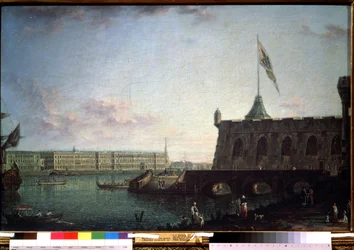 Vista dalla fortezza Pietro e Paolo e dal lungofiume del palazzo a San Pietroburgo