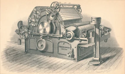 Macchina cardatrice a strisce automatiche, di Dobson e Barlow Bolton