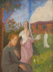 Quadro decorativo. La visione di San Francesco con le tre vergini bianche