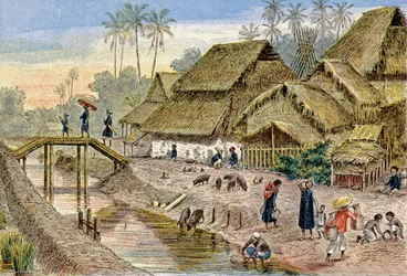 Un villaggio annamita, Indocina francese, c.1900