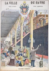 La partenza degli emigranti da Le Havre, copertina di un libro scolastico