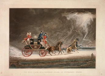 La diligenza in un temporale su Newmarket Heath, Suffolk, 1827