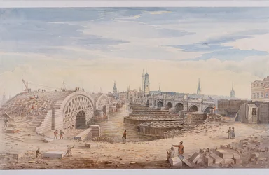 Ponte di Londra vecchio e nuovo, Londra, 1828