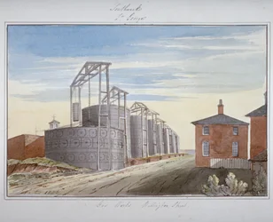 Veduta delle officine del gas in Pocock Street, Southwark, Londra, 1826