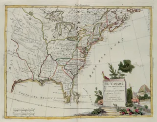 Canada, le Colonie Inglesi con Louisiana e Florida, incisione di G. Zuliani tratta dal Tomo I del Nuovissimo Atlante pubblicato a Venezia nel 1778 da Antonio Zatta, Collezione Privata