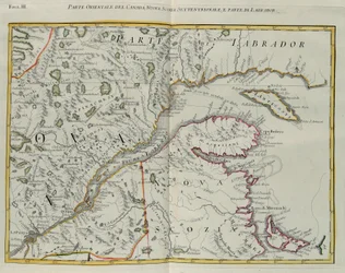Parte orientale del Canada, nord della Nuova Scozia e parte del Labrador, incisione di G. Zuliani tratta dal Tomo I del "Nuovissimo Atlante" pubblicato a Venezia nel 1778 da Antonio Zatta, Collezione Privata