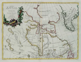 Baia di Hudson, Terra di Labrador e Groenlandia con le isole adiacenti, incisione di G. Zuliani tratta dal Tome I del "Nuovissimo Atlante" pubblicato a Venezia nel 1778 da Antonio Zatta, Collezione Privata