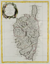 Isola di Corsica divisa nelle sue province, incisione di G. Zuliani tratta dal Tomo II del "Nuovo Atlante" pubblicato a Venezia nel 1782 da Antonio Zatta, Collezione Privata