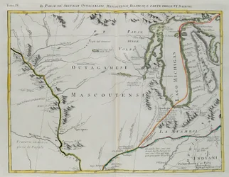 Terra degli Indiani Outagamie, Mascoutin e Illinois e di parte delle Sei Nazioni, incisione di G. Zuliani tratta dal tomo I del «Nuovissimo Atlante», pubblicato a Venezia nel 1778 da Antonio Zatta, collezione privata