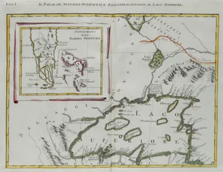 Terra degli Indiani Ottawa e Kilistine intorno al Lago Superiore e un supplemento della Florida orientale, incisione di G. Zuliani tratta dal Tomo I del "Novissimo Atlante" pubblicato a Venezia nel 1778 da Antonio Zatta, Collezione Privata