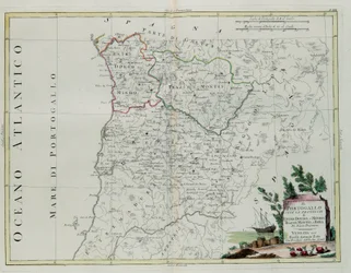 Portogallo, cioè le province di Entre Douro, Minho, Traz-os-Montes e Beira, incisione di G. Zuliani tratta dal Tomo I del Nuovissimo Atlante pubblicato a Venezia nel 1776 da Antonio Zatta, Collezione Privata