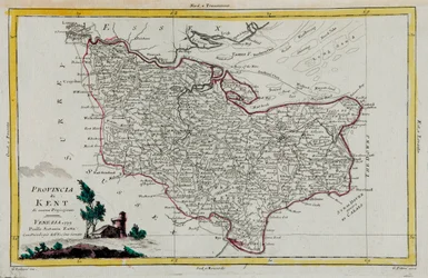 Provincia del Kent, incisione di G. Zuliani tratta dal Tomo I del "Nuovissimo Atlante" pubblicato a Venezia nel 1779 da Antonio Zatta, Collezione Privata