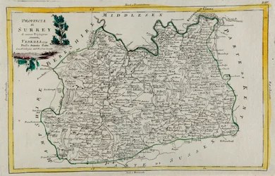 Provincia del Surrey, incisione di G. Zuliani tratta dal Tomo I del "Nuovissimo Atlante" pubblicato a Venezia nel 1779 da Antonio Zatta, Collezione Privata