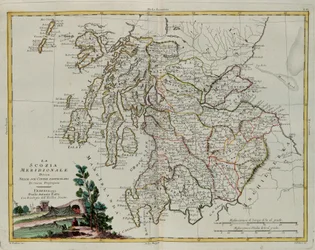 Scozia meridionale divisa nelle sue contee, incisione di G. Zuliani tratta dal Tome I del "Nuovissimo Atlante" pubblicato a Venezia nel 1779 da Antonio Zatta, Collezione Privata
