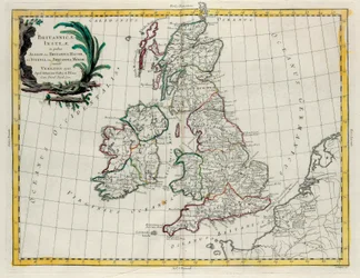 Le Isole Britanniche in cui si trovano Albion o Gran Bretagna e Ivernia o Piccola Bretagna, incisione di G. Zuliani tratta dal Tomo I del Nuovissimo Atlante pubblicato a Venezia nel 1785 da Antonio Zatta