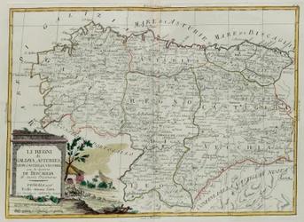 I Regni di Galizia, Asturie, Leon, Castilla Vieja con il Consiglio di Biscaglia, incisione di G. Zuliani tratta dal Tomo I del Nuovissimo Atlante pubblicato a Venezia nel 1776 da Antonio Zatta, Collezione Privata