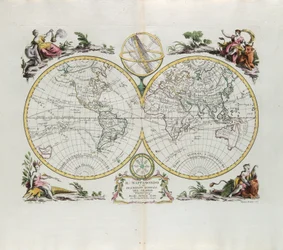 Mappa del mondo e una descrizione generale del globo, incisione di G. Zuliani tratta dal Tomo I del Nuovissimo Atlante pubblicato a Venezia nel 1774 da Antonio Zatta