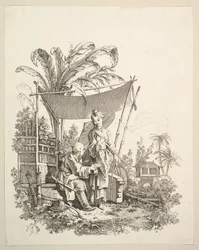 Donna che mostra curiosità a un soldato, ca. 1742
