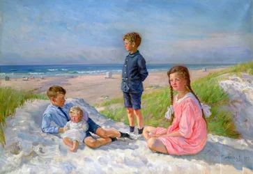 Erik, Else, Ove e Birthe Schultz sulla spiaggia