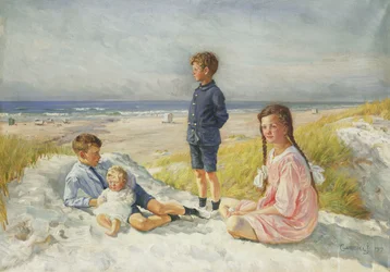 Erik, Else, Ove e Birthe Schultz su una spiaggia