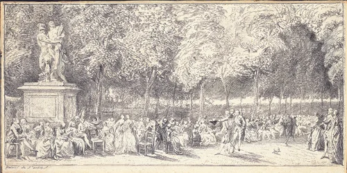 Un incontro nei Giardini delle Tuileries intorno a una statua, 1760