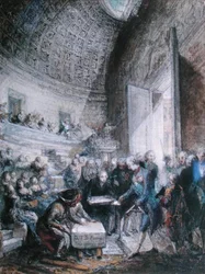 Luigi XVI (1754-93) che posa la prima pietra dell