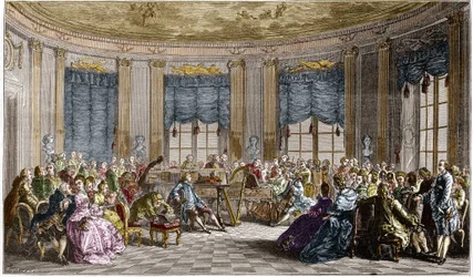 Un concerto musicale dato da Madame la Comtesse de Saint Brisson - incisione di Duclos da Saint Aubin