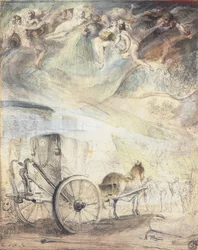 La regata: "Sotto un cielo dove le Naiadi versano pioggia con annaffiatoi, e dove i venti soffiano la tempesta, i giostratori della regata della Senna avanzano, le loro lance di legno appoggiate sulla coscia. In primo piano, una carrozza parcheggiata accan