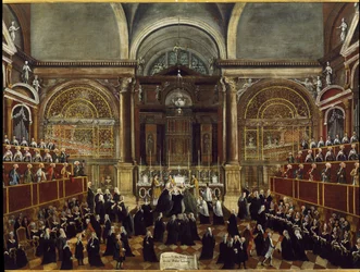 Cerimonia di vestizione di una suora nella Chiesa di San Lorenzo a Venezia (dettaglio). Dipinto di Gabriele Bella, 1789. Venezia, Fondazione Querini Stampalia