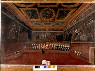 Consiglio dei Dieci nel Palazzo Ducale nel XVIII secolo - Sala del Consiglio dei Dieci, 1725 - La sala del Consiglio dei Dieci, Palazzo Ducale, Venezia (XVIII secolo) - Il doge e il Consiglio dei Dieci. Museo Correr, Venezia