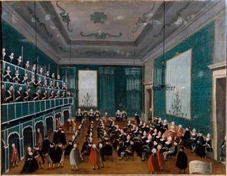 La cantata delle putte degli Ospitali Gruppo di orfani raccolti negli ospedali di Venezia e facenti parte dei cori al tempo di Antonio Vivaldi. Pittura di Gabriel Bella (1730-1799) 18° secolo Palazzo Querini Stampalia Venezia
