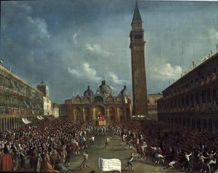 Processione del doge e distribuzione di denaro ai cittadini in Piazza San Marco