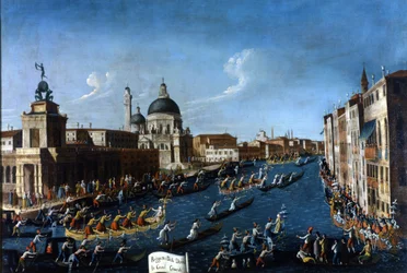Venezia la regata femminile sul Canal Grande. Dipinto di Gabriel Bella. Seconda metà del XVIII secolo. Venezia Raccolta Querini - Stampalia