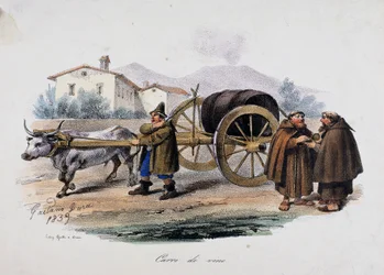 Carro che trasporta una botte di vino
