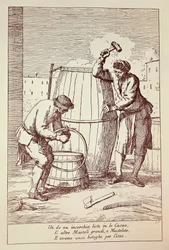 Bottai al lavoro, Incisione di Gaetano Gherardo Zompini da Le arti della vita quotidiana nella città di Venezia, Italia