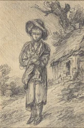 Ragazzo in Piedi Vicino a un Cottage